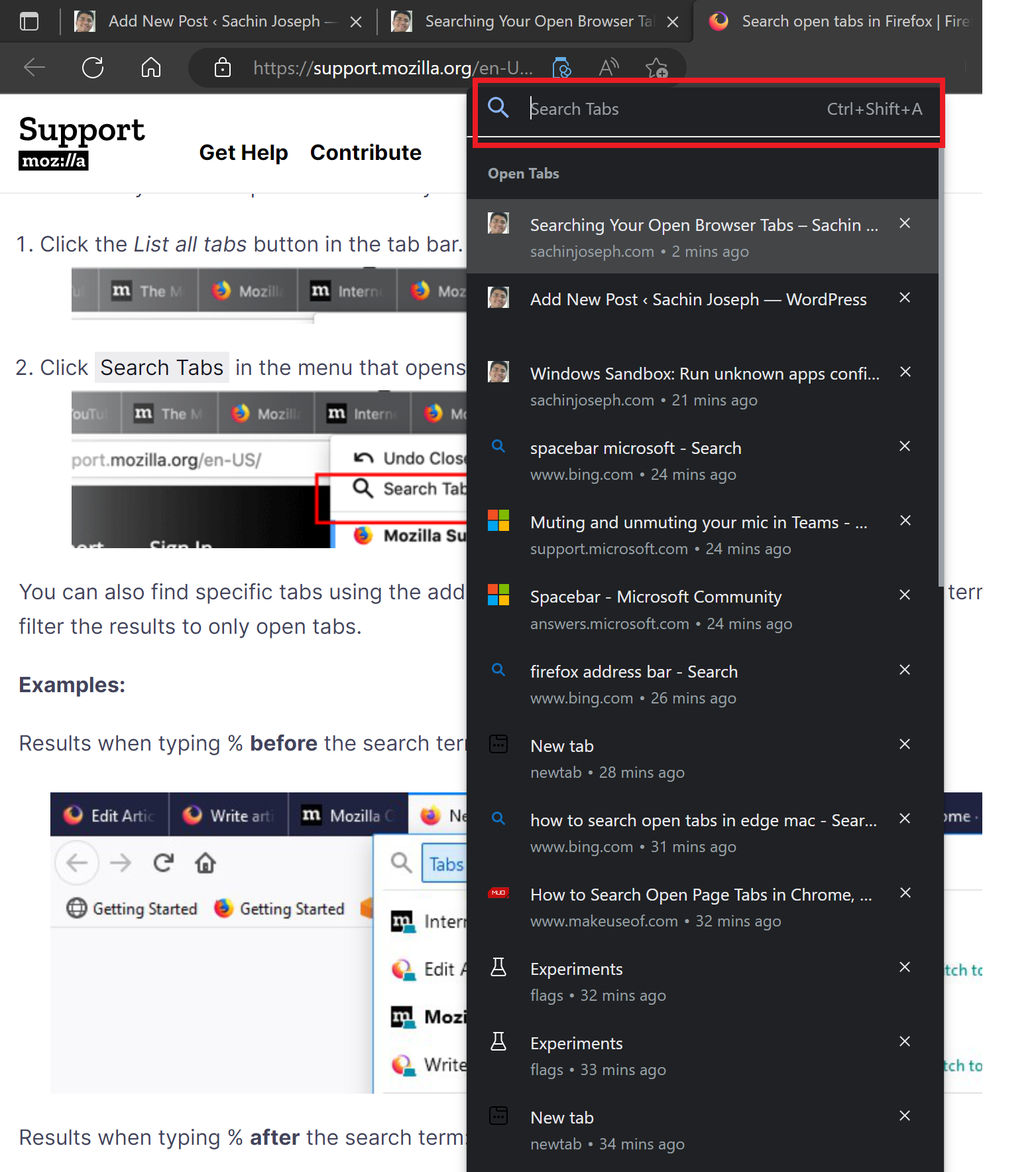 Chrome tab search