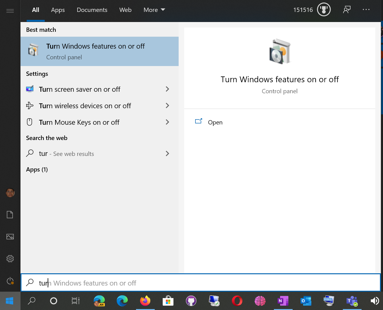 Turn Windows features on or off